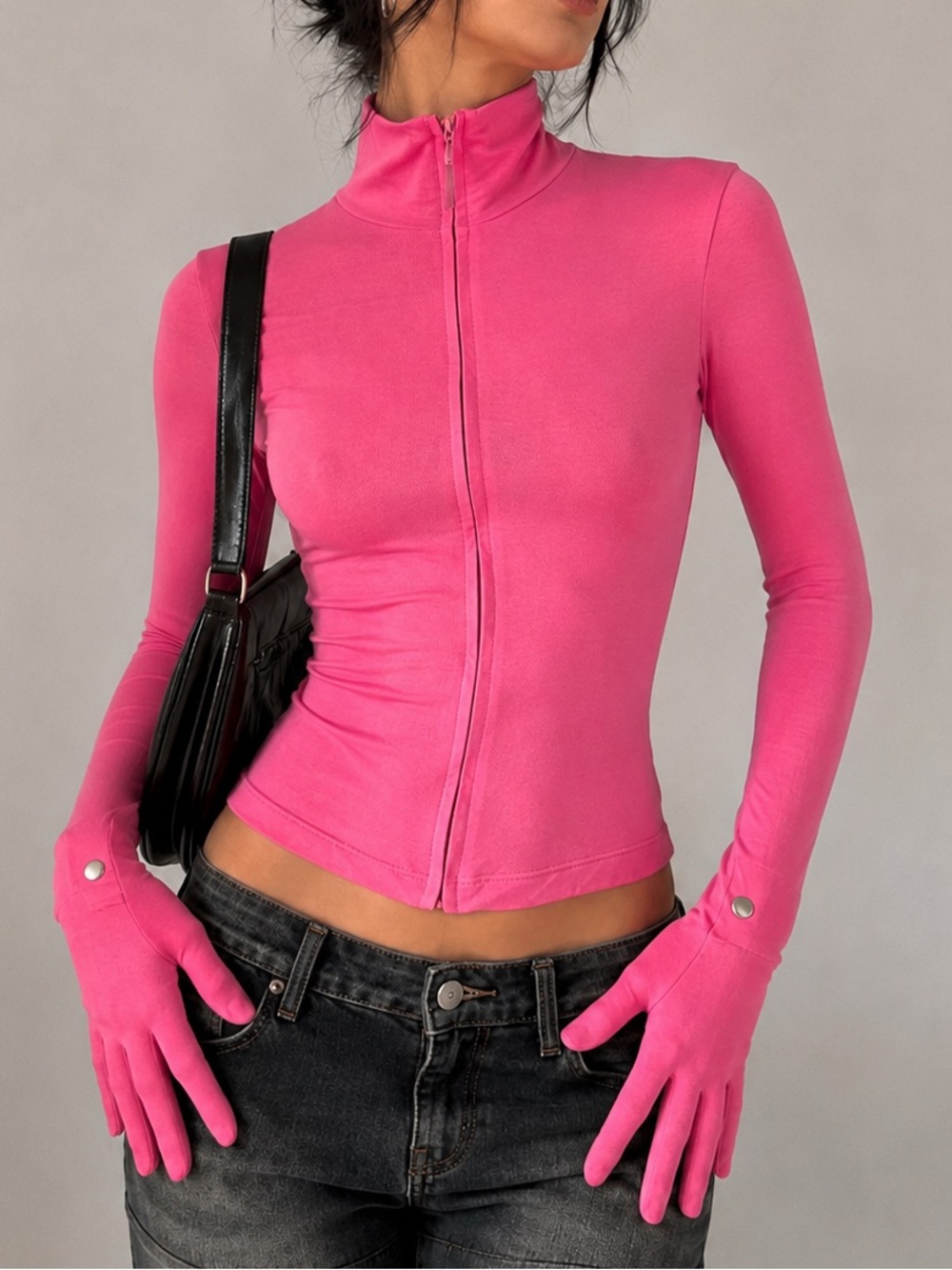 PAUL SMITH Pink Glove Sleeve Zip Top Y2K Avant Garde Cyber Techwear Balletcore